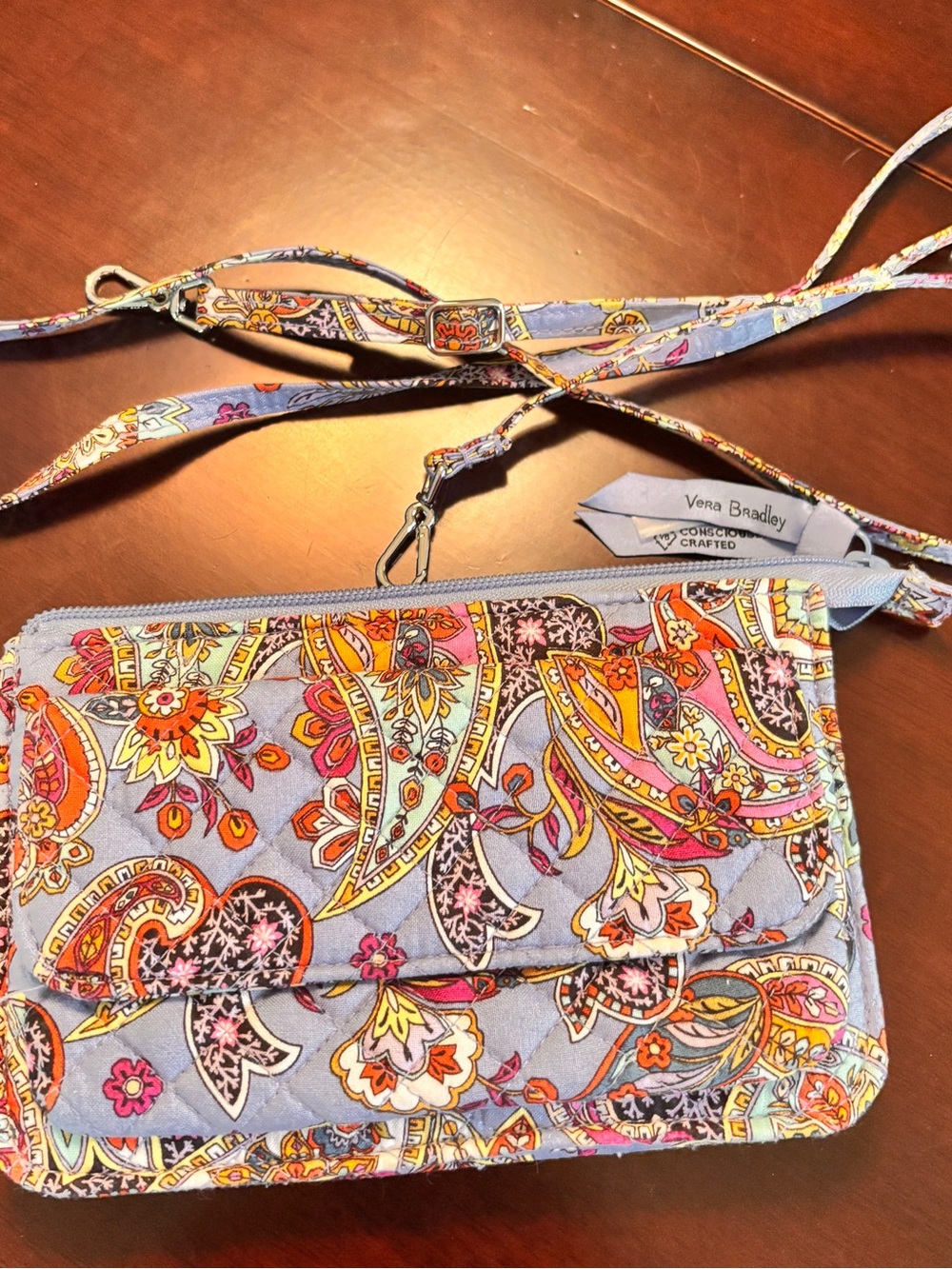 Vera Bradley Lavender Paisley Quilted Crossbody with Floral Accents